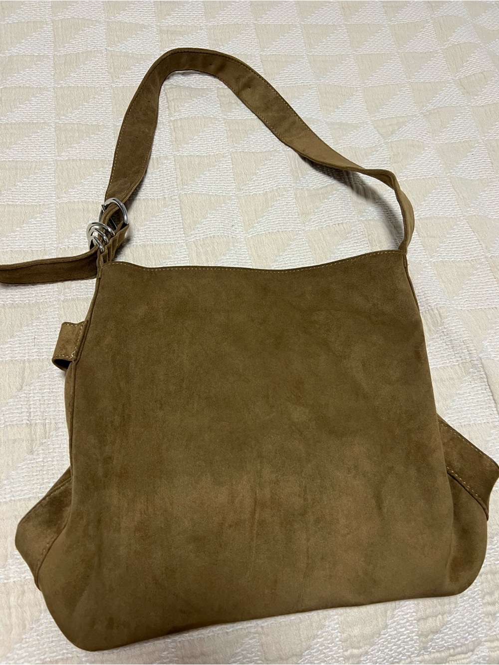 Suede Shoulder Bag in Olive Green/Brown - Classic Women's Tote
